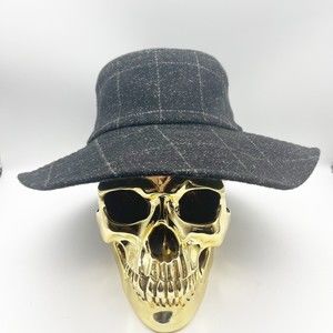 5/$25 - Women's Nine West Black Felt Floppy Silver Striped Sun Hat‎